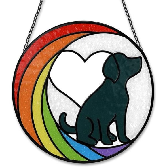 Accents | Dog Memorial Stained Glass Window Hanging Rainbow Bridge Sun ...